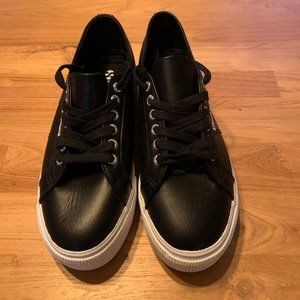 NWOB black leather SUPERGA sneakers, size 10.5